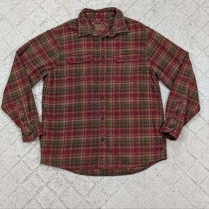 Orvis Shirt Mens M Green Red Plaid Heavy Flannel Button Up Shacket Hiking